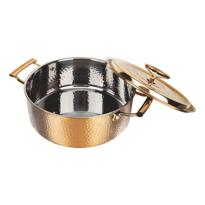 三層鋼鍍金錘印雙耳高湯鍋