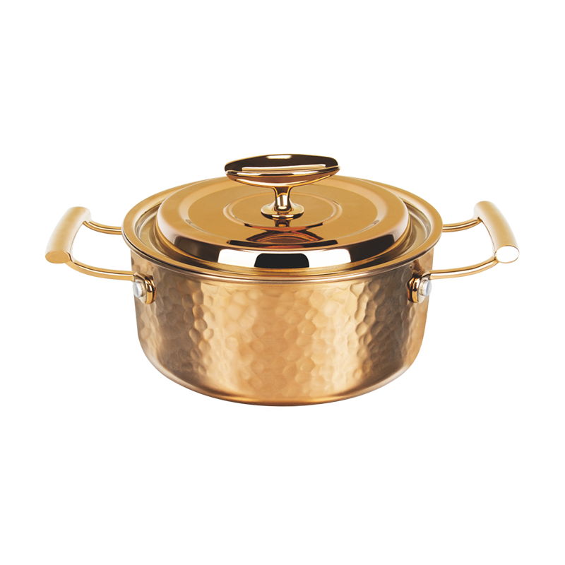 三層鋼鍍金錘印雙耳淺湯鍋